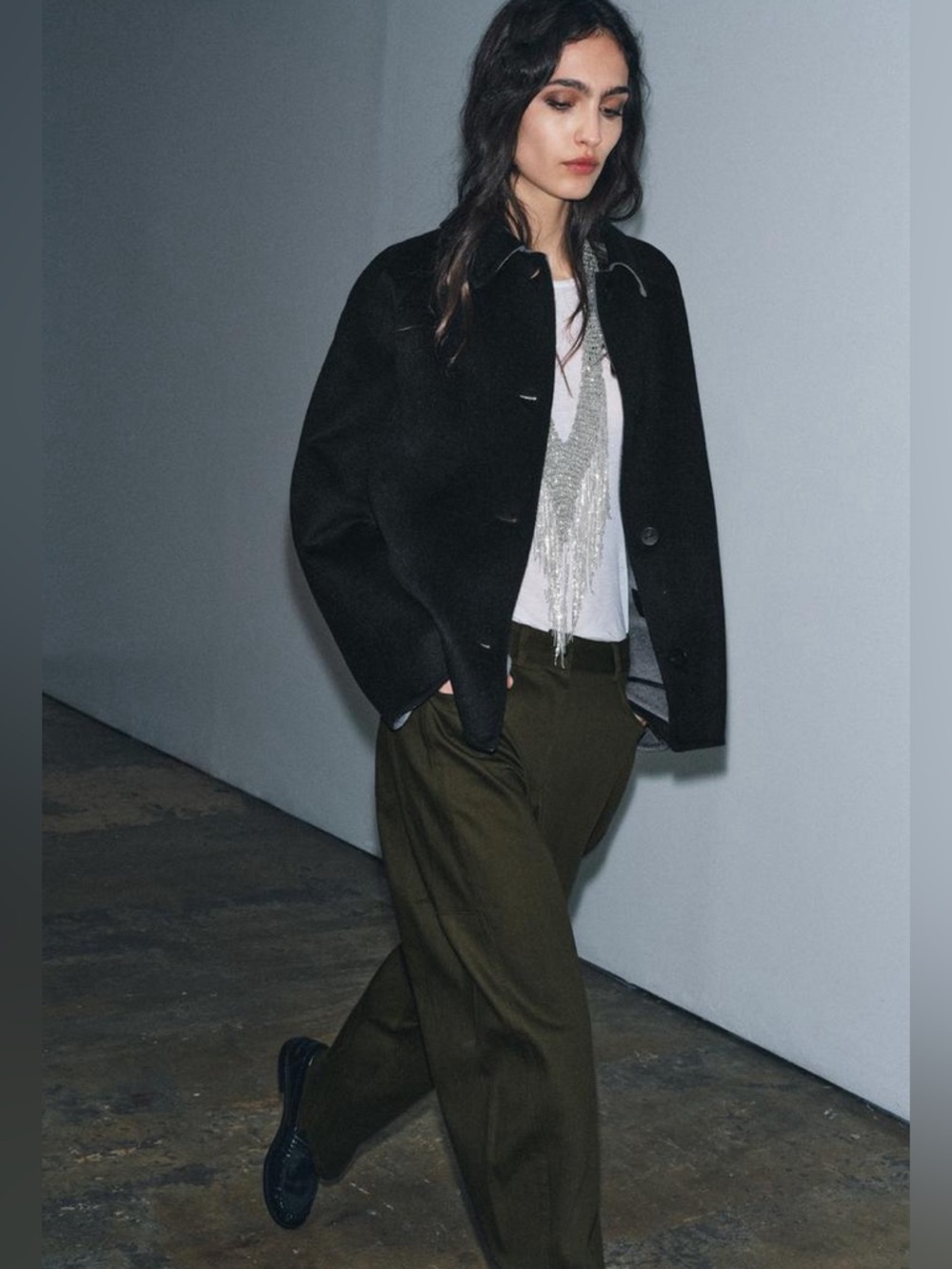 Zara Olive Green Balloon Jeans Denim Trousers